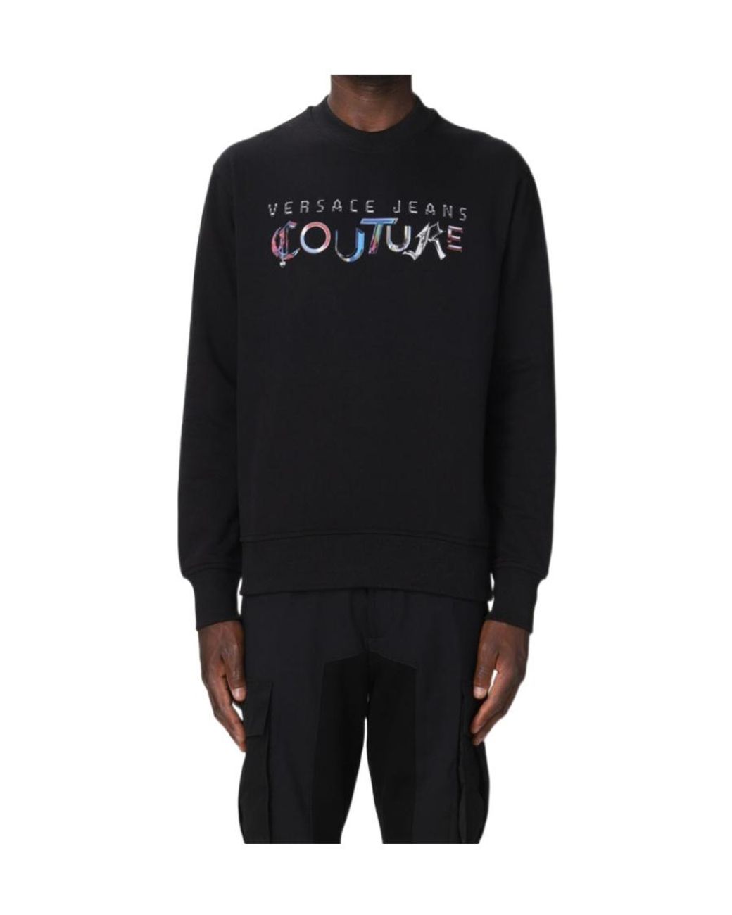 Versace Jeans Black Couture Logo Detailed Crewneck Sweatshirt for men
