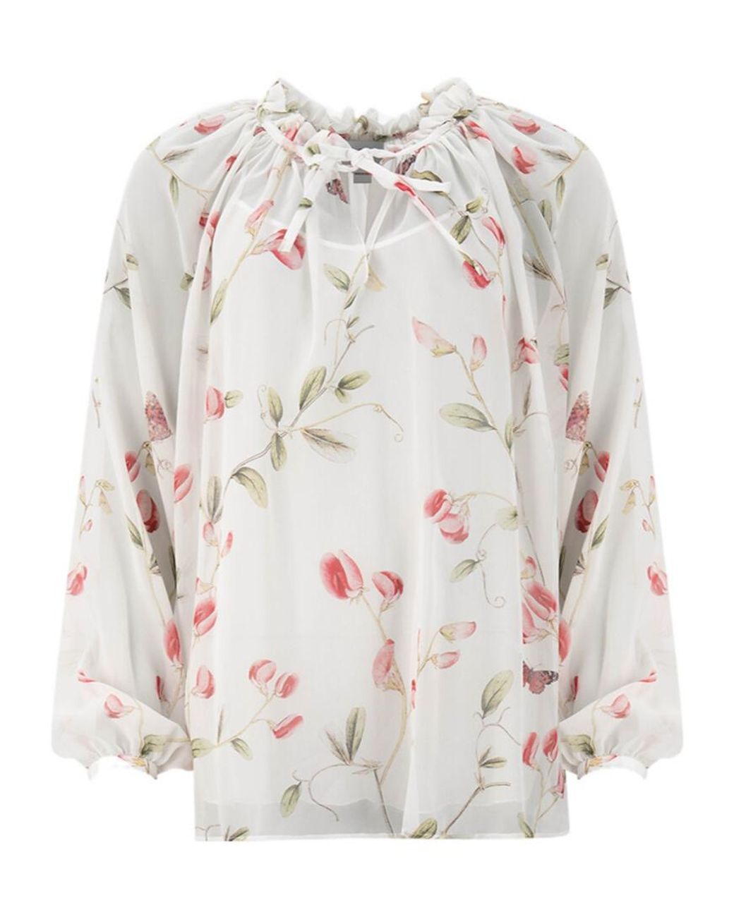 Giambattista Valli White Carnation-Print Ruffled Shirt
