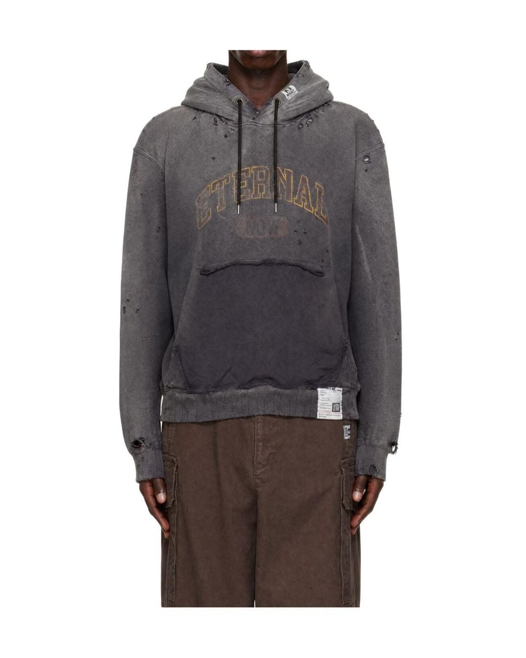 Maison Mihara Yasuhiro Gray Eternal College Letter Distressed Hoodie for men