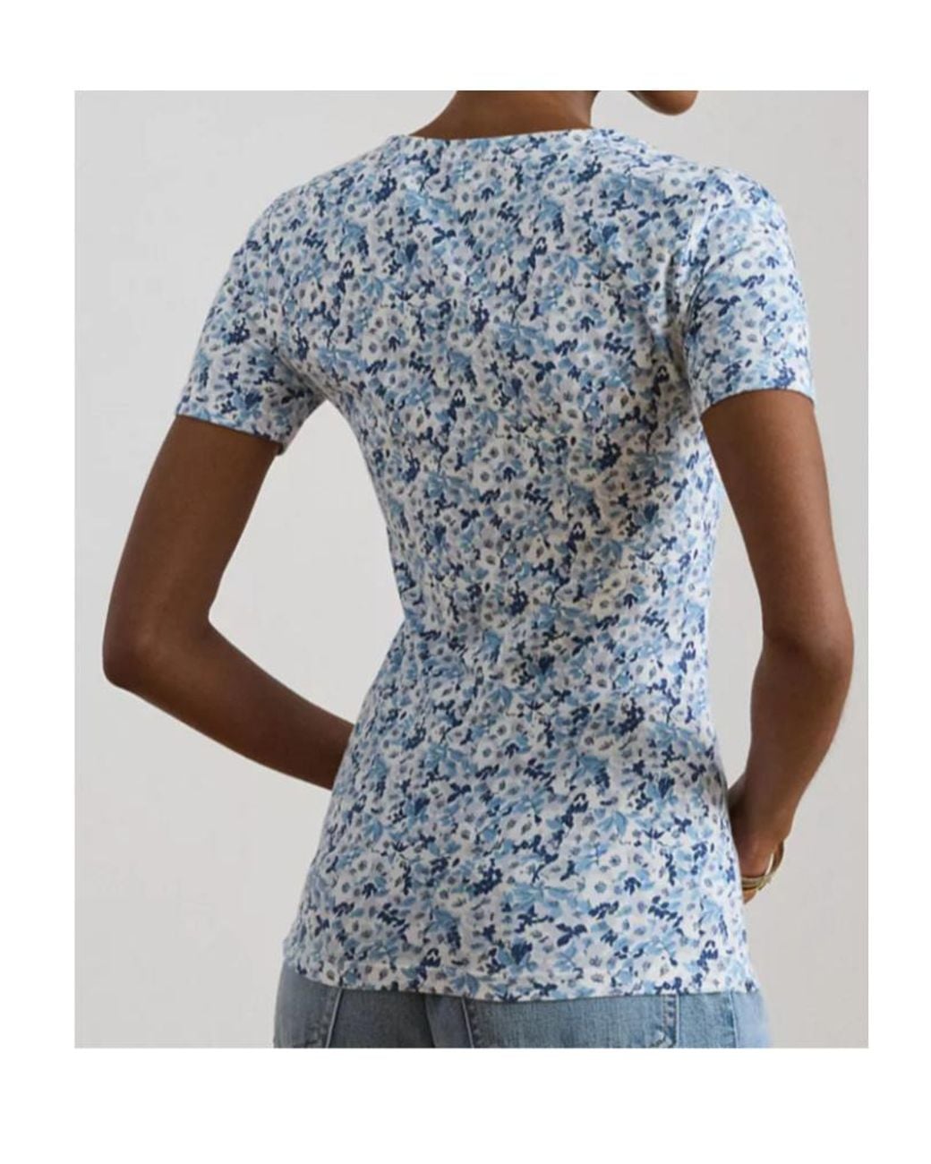 Ralph Lauren Blue Lauren Floral Short-Sleeve Knitted Top