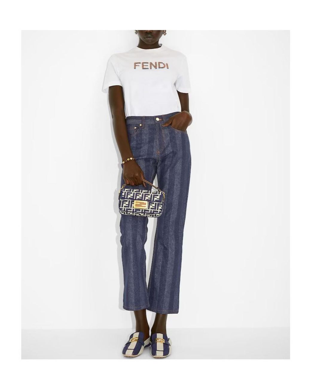 Fendi White Logo Detailed Crewneck T-Shirt