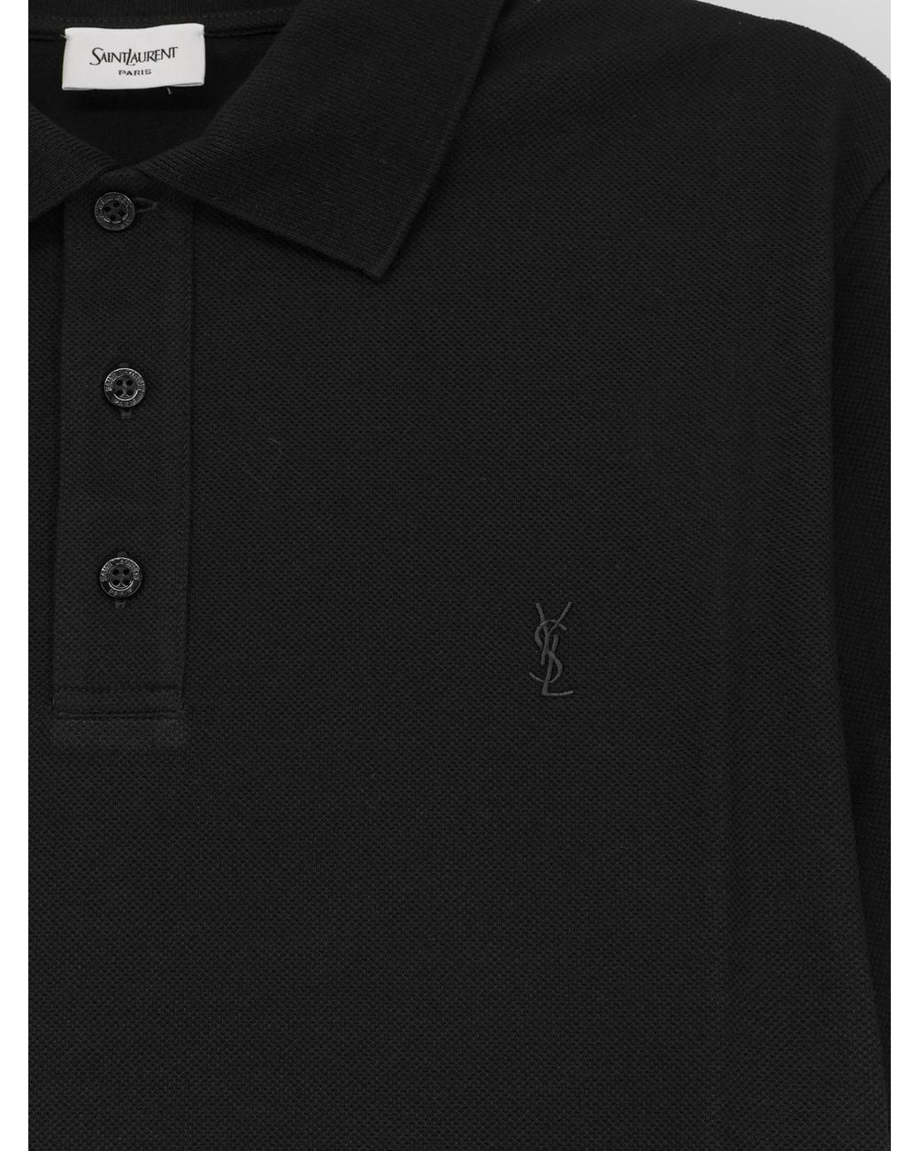 Saint Laurent Black Cassandre Embroidered Polo Shirt for men