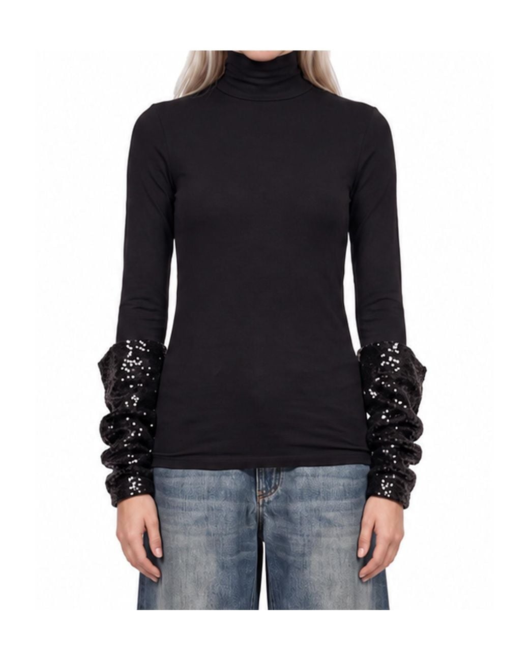 DARKPARK Black Ruffle-Sleeve T-Shirt