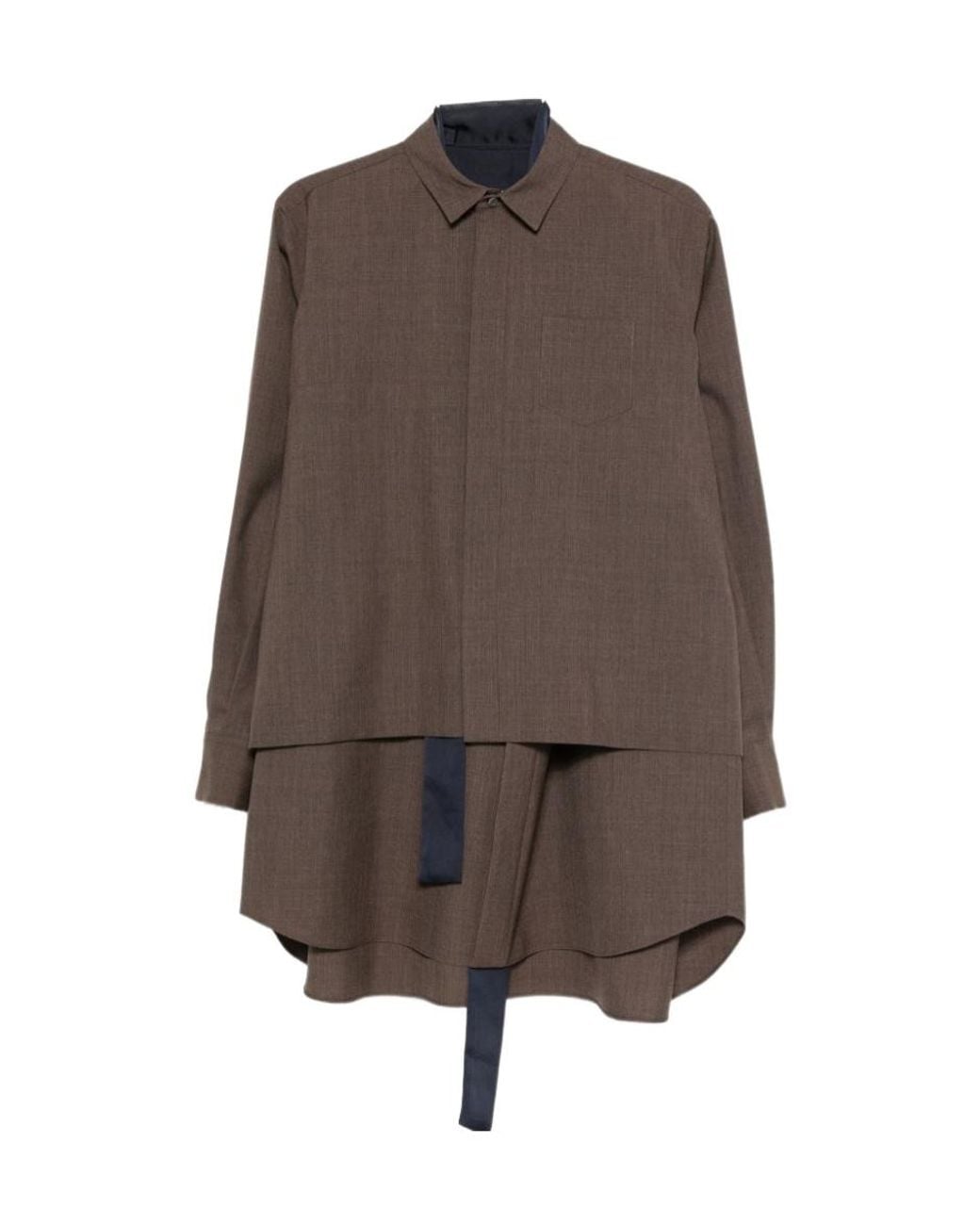 Sacai Brown Scarf Detail Shirt Dress
