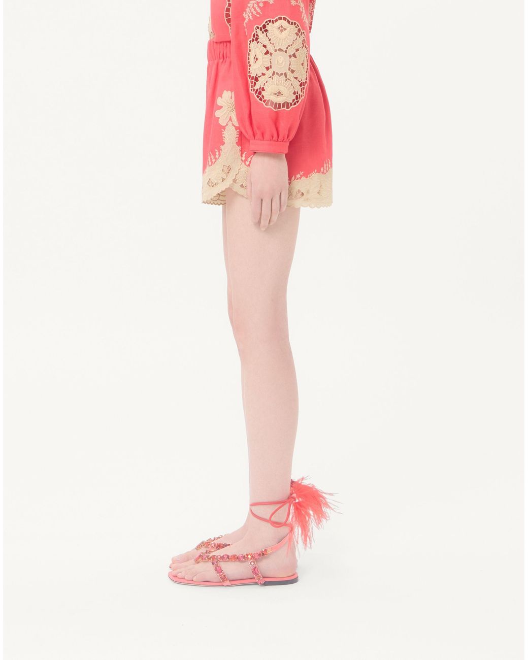 Valentino Pink Embroidered Couture Linen Shorts