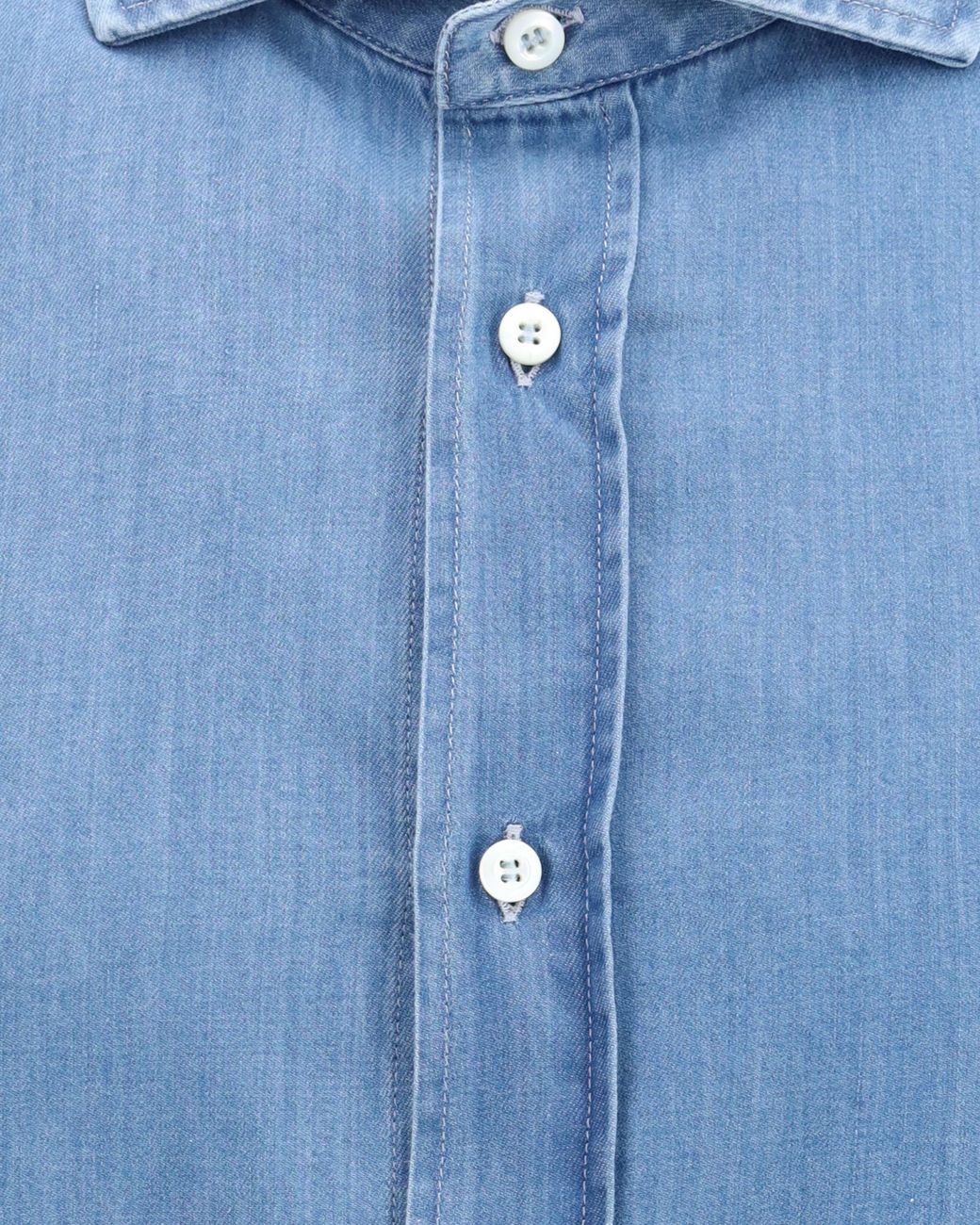 Brunello Cucinelli Blue Curved Hem Buttoned Denim Shirt for men