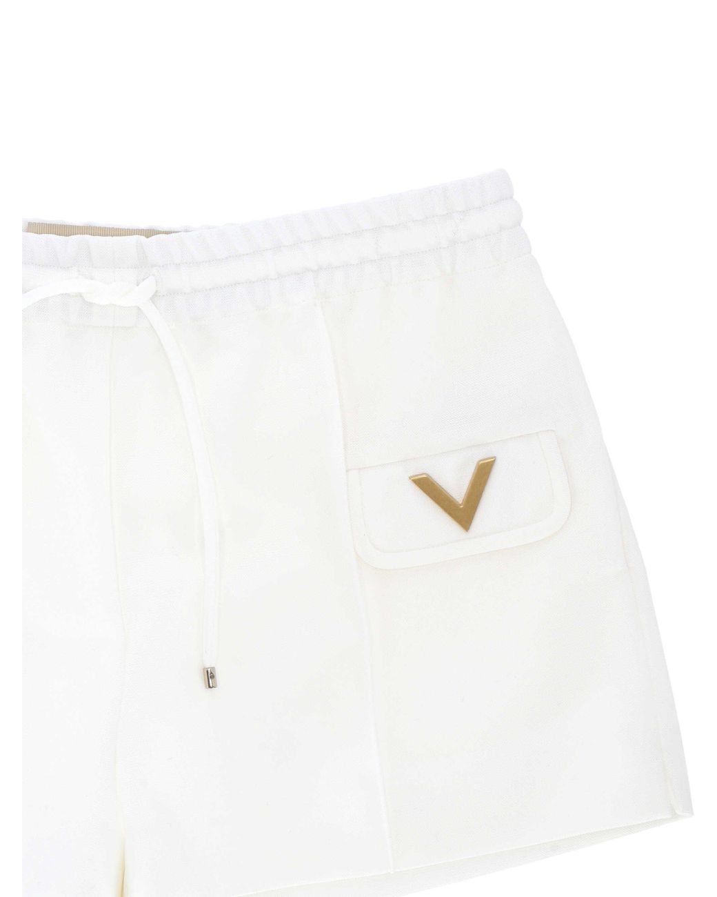 Valentino White Logo Plaque Drawstring Shorts