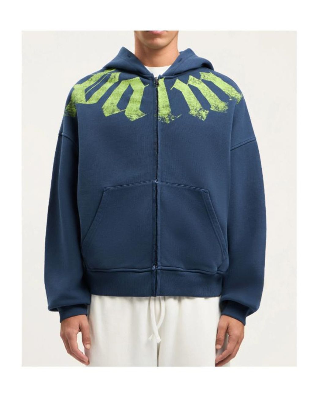 Palm Angels Blue Big Neck Logo-Print Zip-Up Hoodie for men