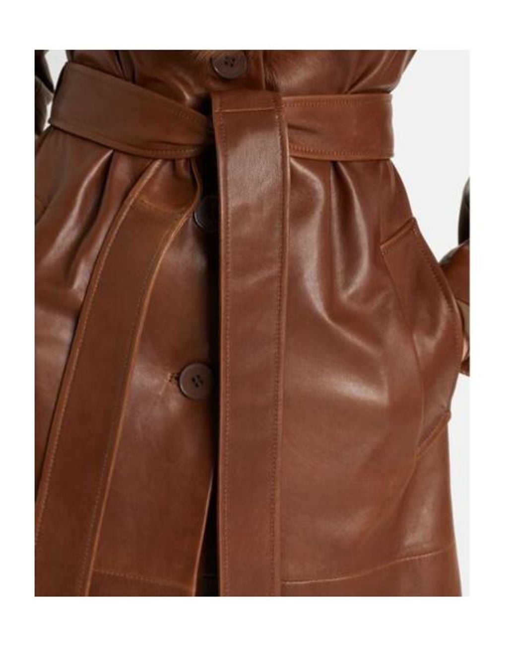 Nour Hammour Brown Dakota Shearling-Trimmed Leather Coat