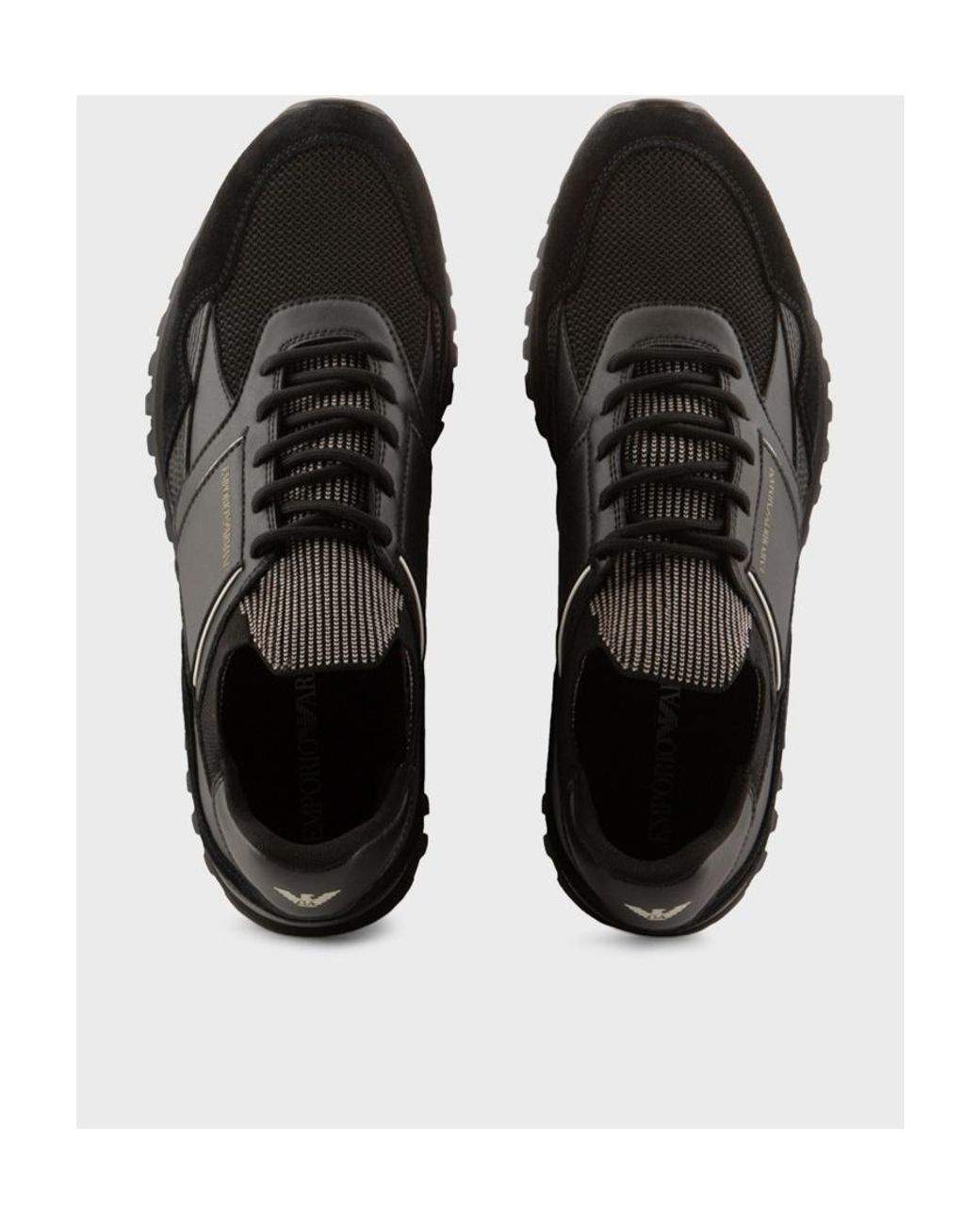 Emporio Armani Black Panelled Logo-Print Sneakers for men