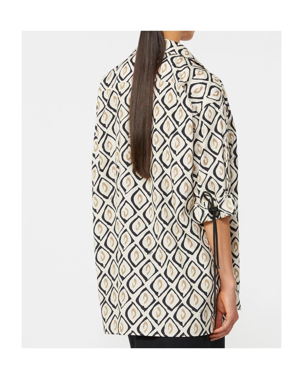 Max Mara White Cotton Poplin Printed Drawstring Shirt