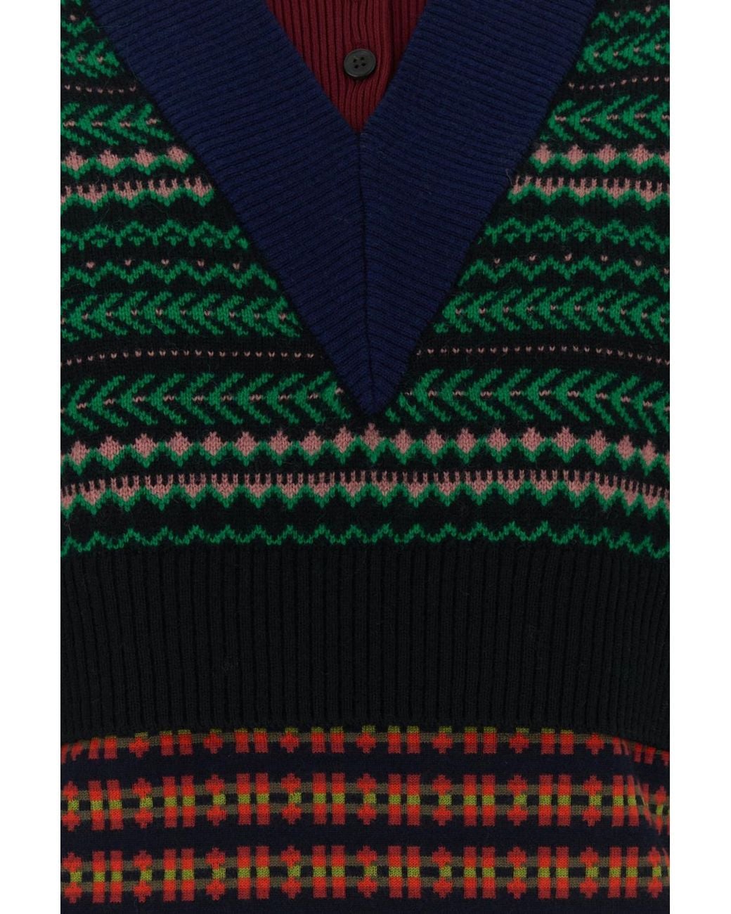 Dries Van Noten Green Toinette Patterned Knitted Sweater