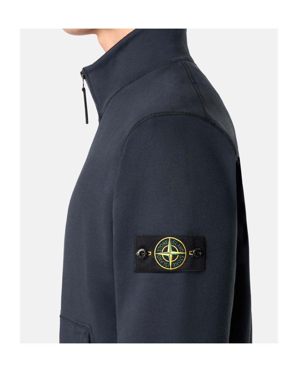 Stone Island Blue Compass Patch Zip Up Sweatshirt for men