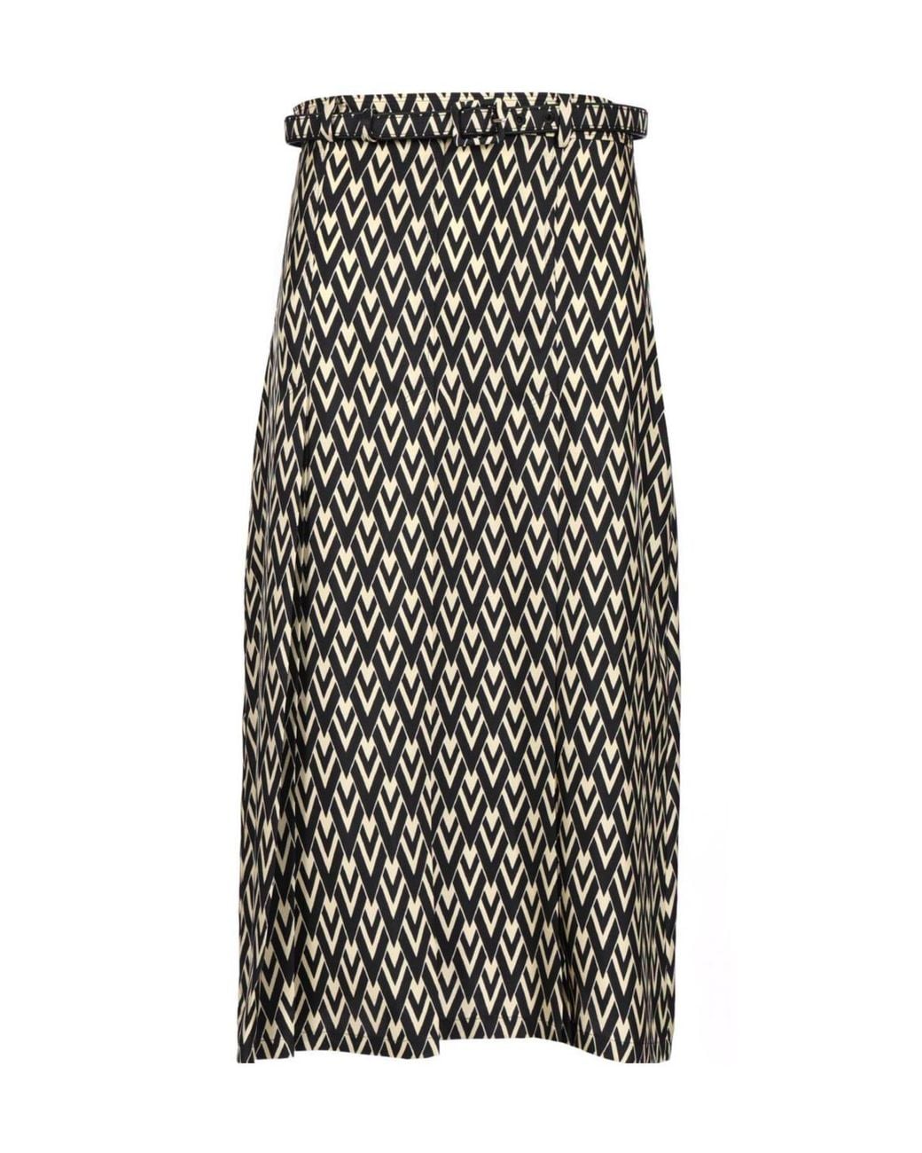 Valentino Black Toute La V Pleated Midi Skirt