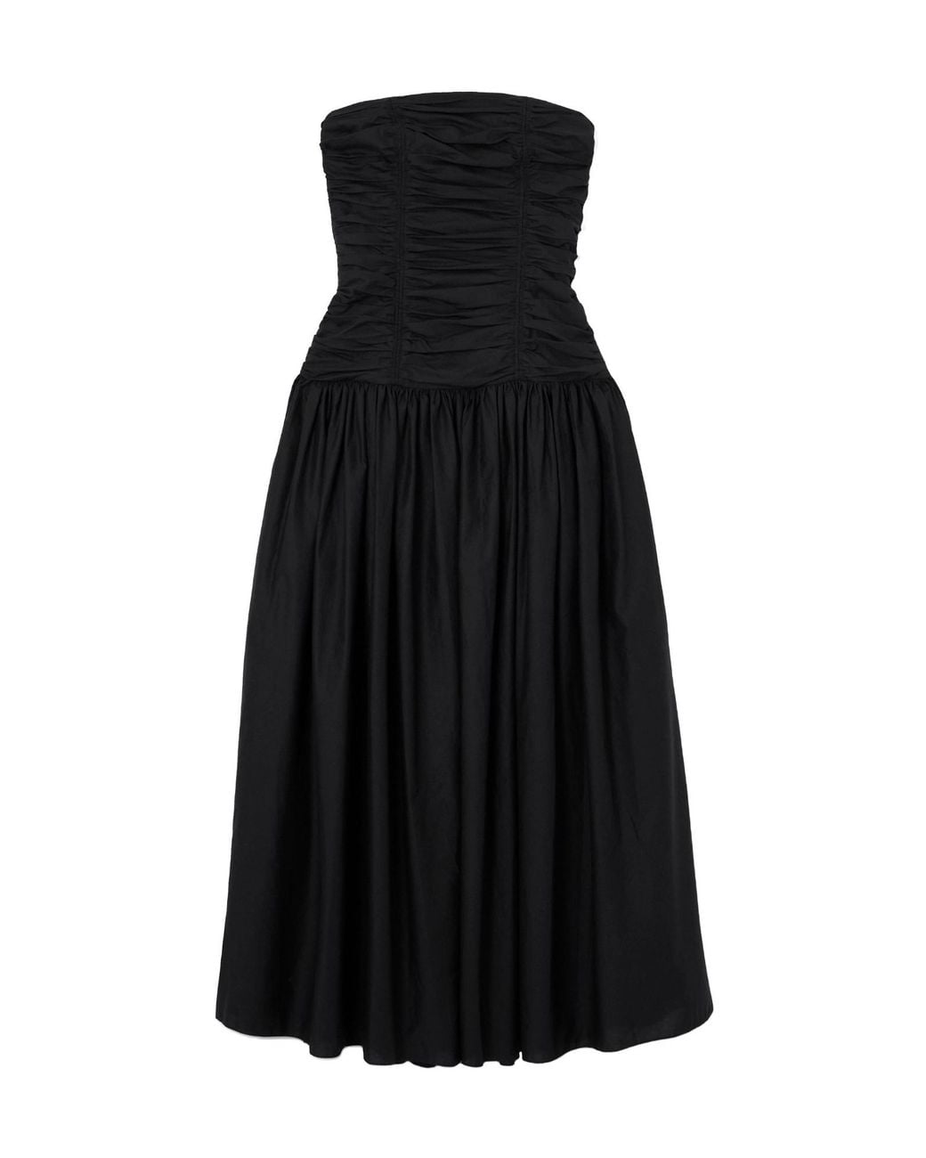 Matteau Black Strapless Ruched Organic Cotton-Poplin Midi Dress