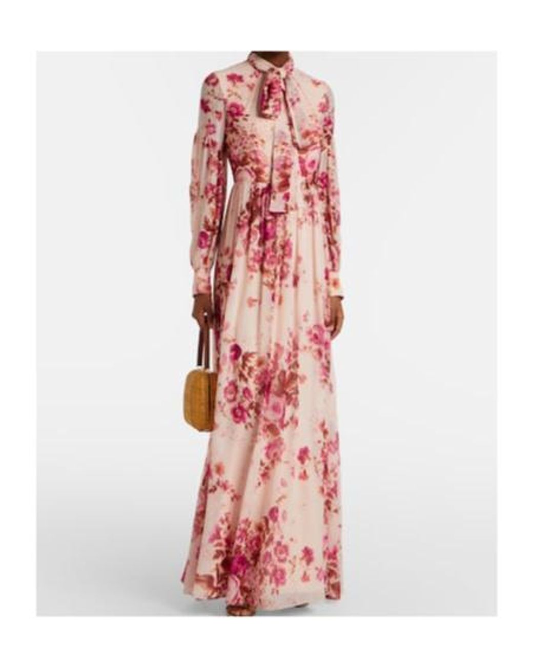 Erdem Pink Floral Neck-Tie Silk Voile Gown