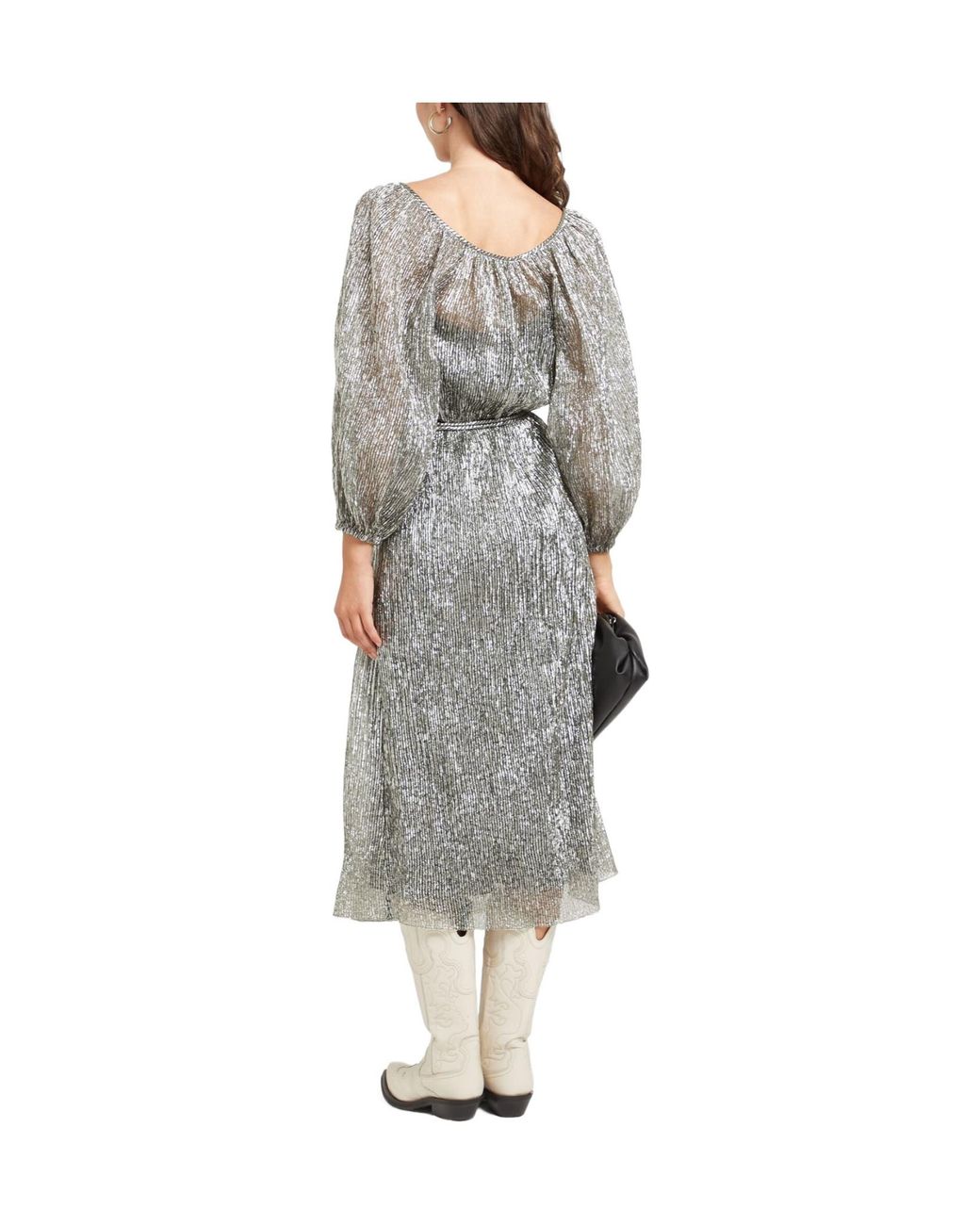 Tory Burch Gray Metallic-Finish Flared Skirt