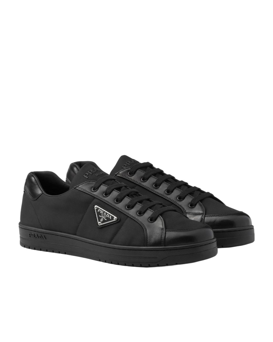 Prada Black Downtown Triangle-Logo Lace-Up Sneakers for men