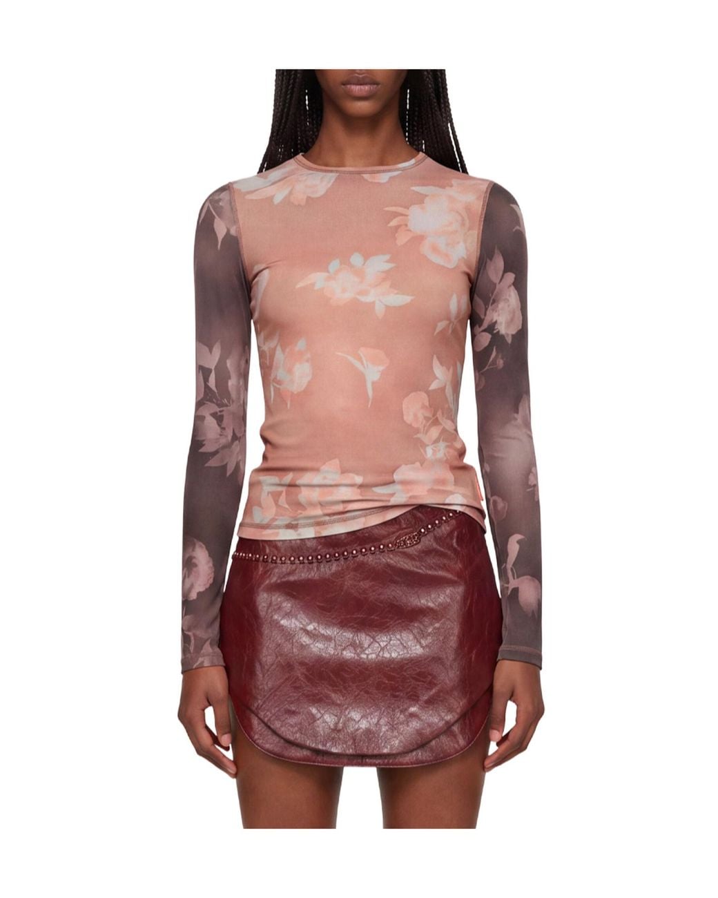 DIESEL Pink T-Moky Floral Printed Long Sleeved Ribbed Top