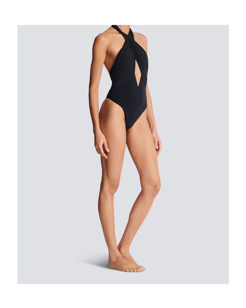 Balmain Blue Plain One-Piece Swimsuit