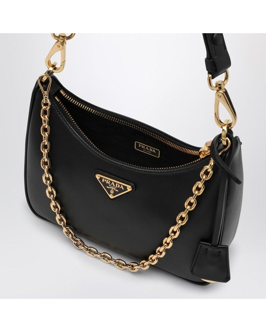 Prada Black Triangle-Logo Zipped Shoulder Bag