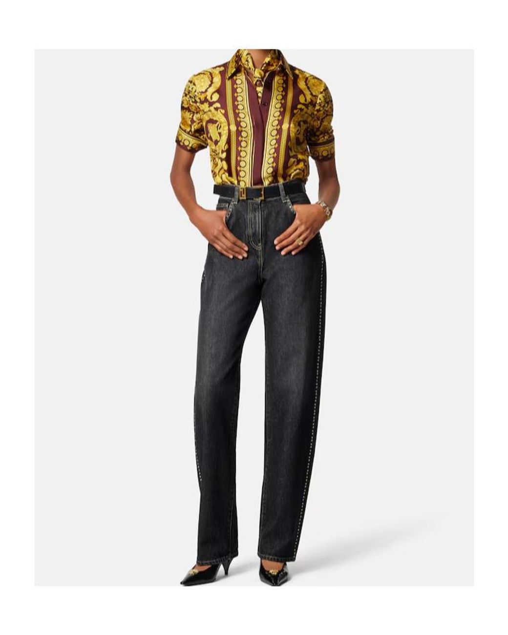 Versace Black Studded Washed Jeans