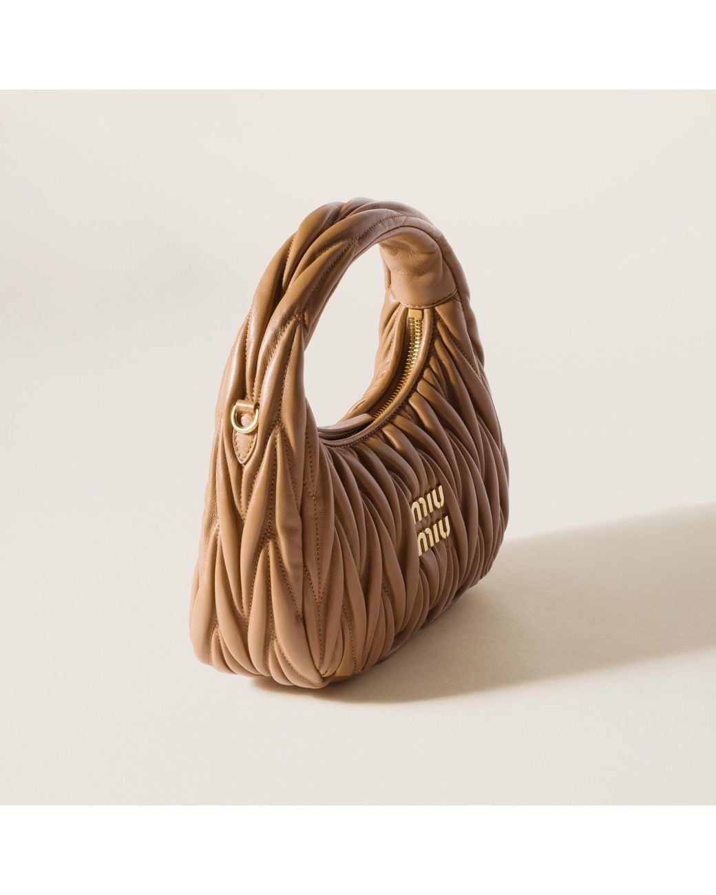 Miu Miu Brown Wander Matelassé Nappa Leather Hobo Bag