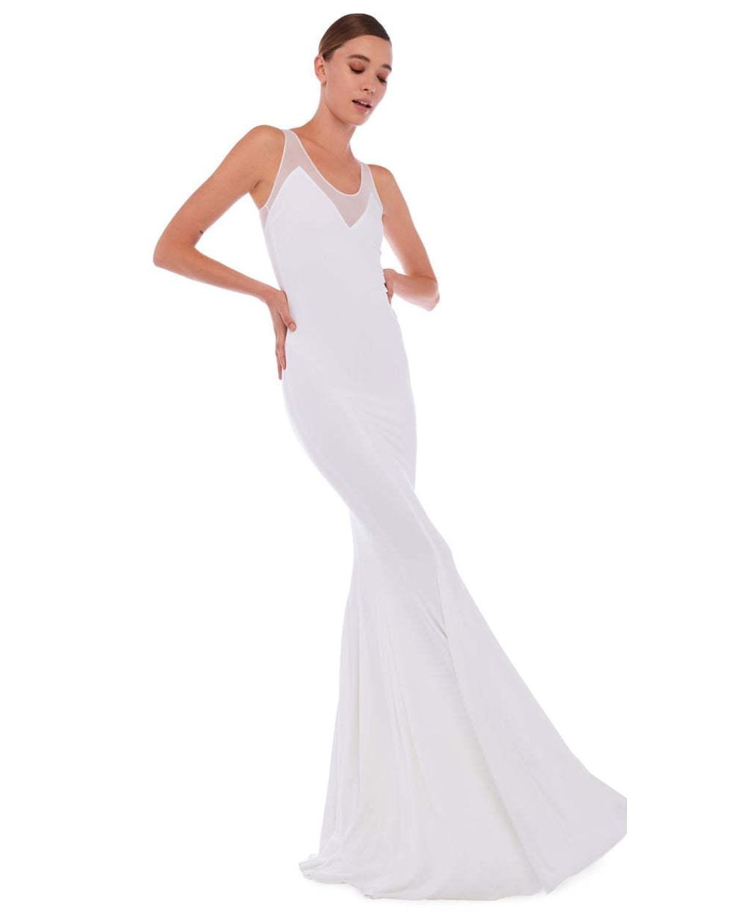 Norma Kamali White Mesh-Detail Maxi Dress