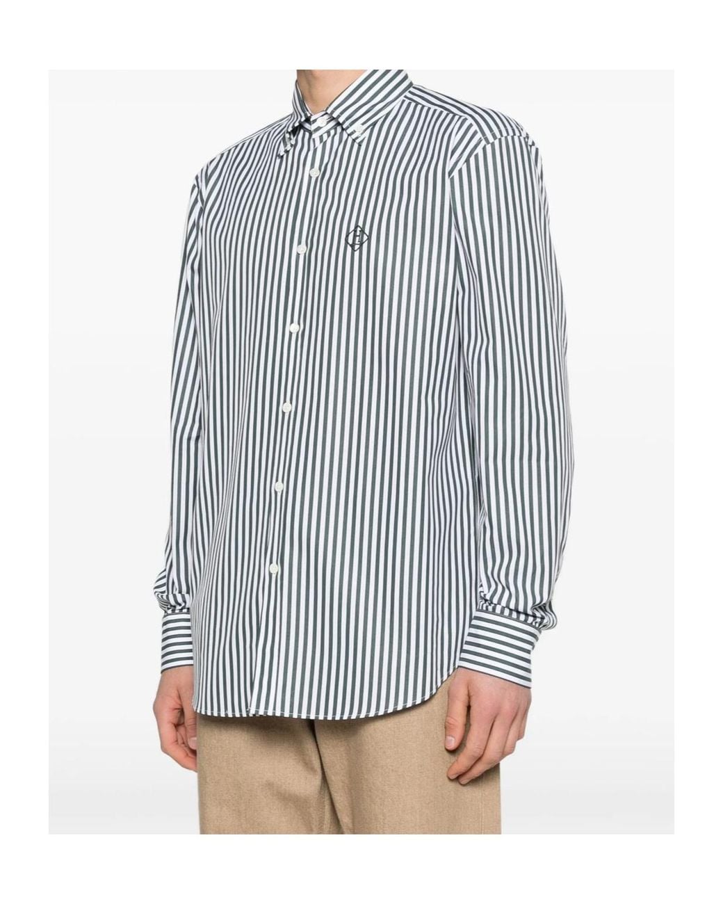 Herno Blue Striped-Pattern Logo-Embroidery Shirt for men
