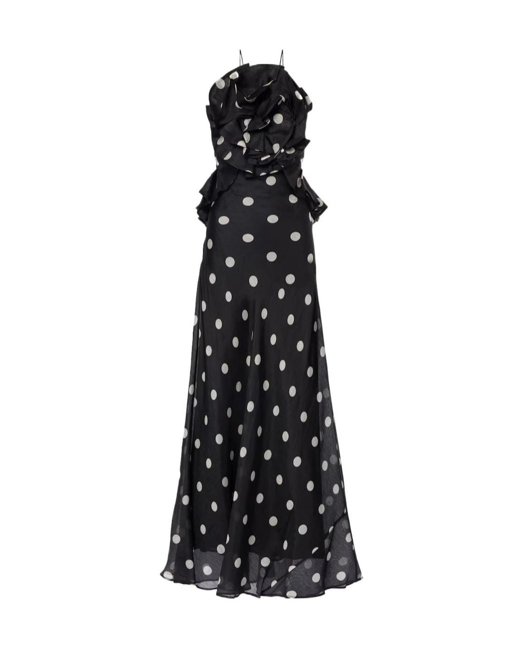 Zimmermann Black Crush Polka-Dot Ruffled Linen And Silk Gown
