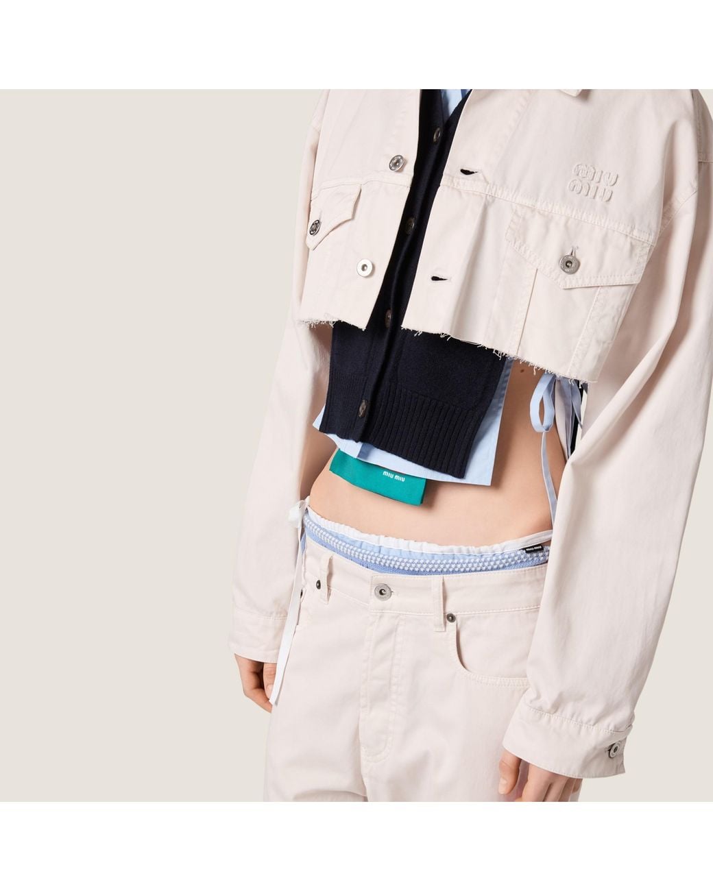 Miu Miu White Cropped Denim Jacket