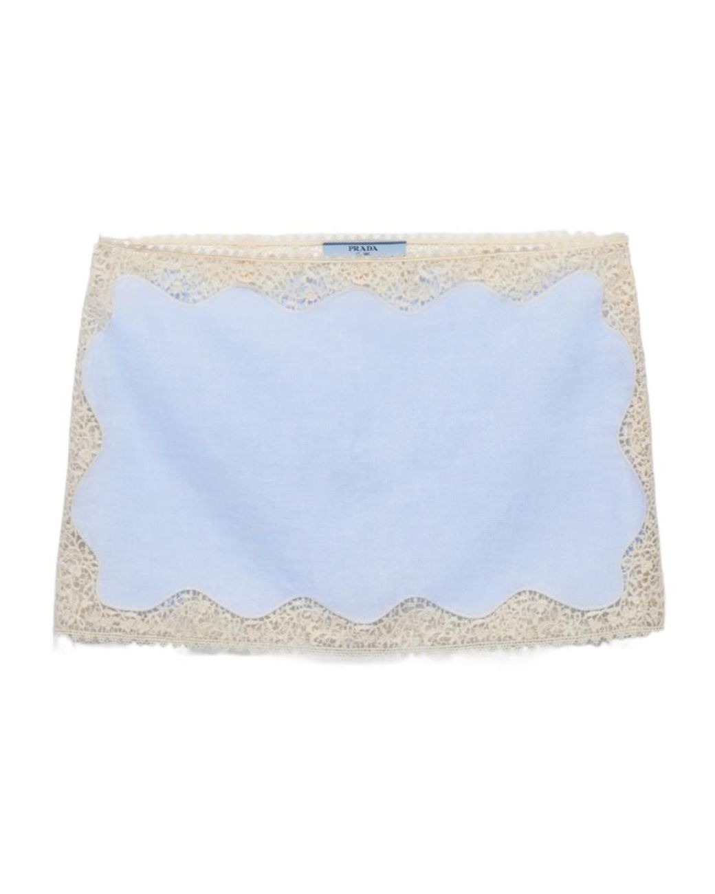 Prada Blue Embroidered, Lace-Trimmed Linen Miniskirt