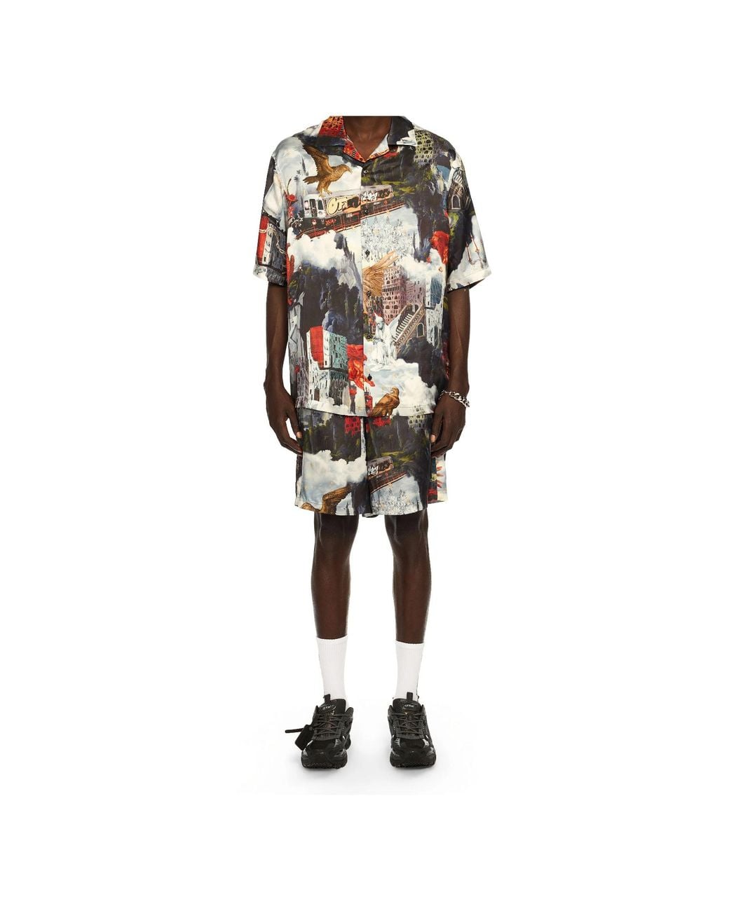 Off-White c/o Virgil Abloh Blue Patchwork Bermuda Shorts for men