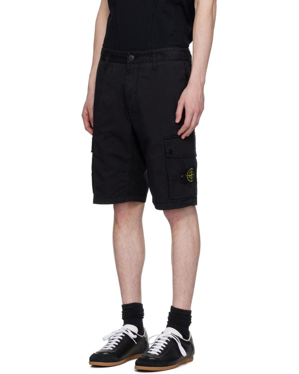 Stone Island Black Compass Patch Bermuda Shorts for men