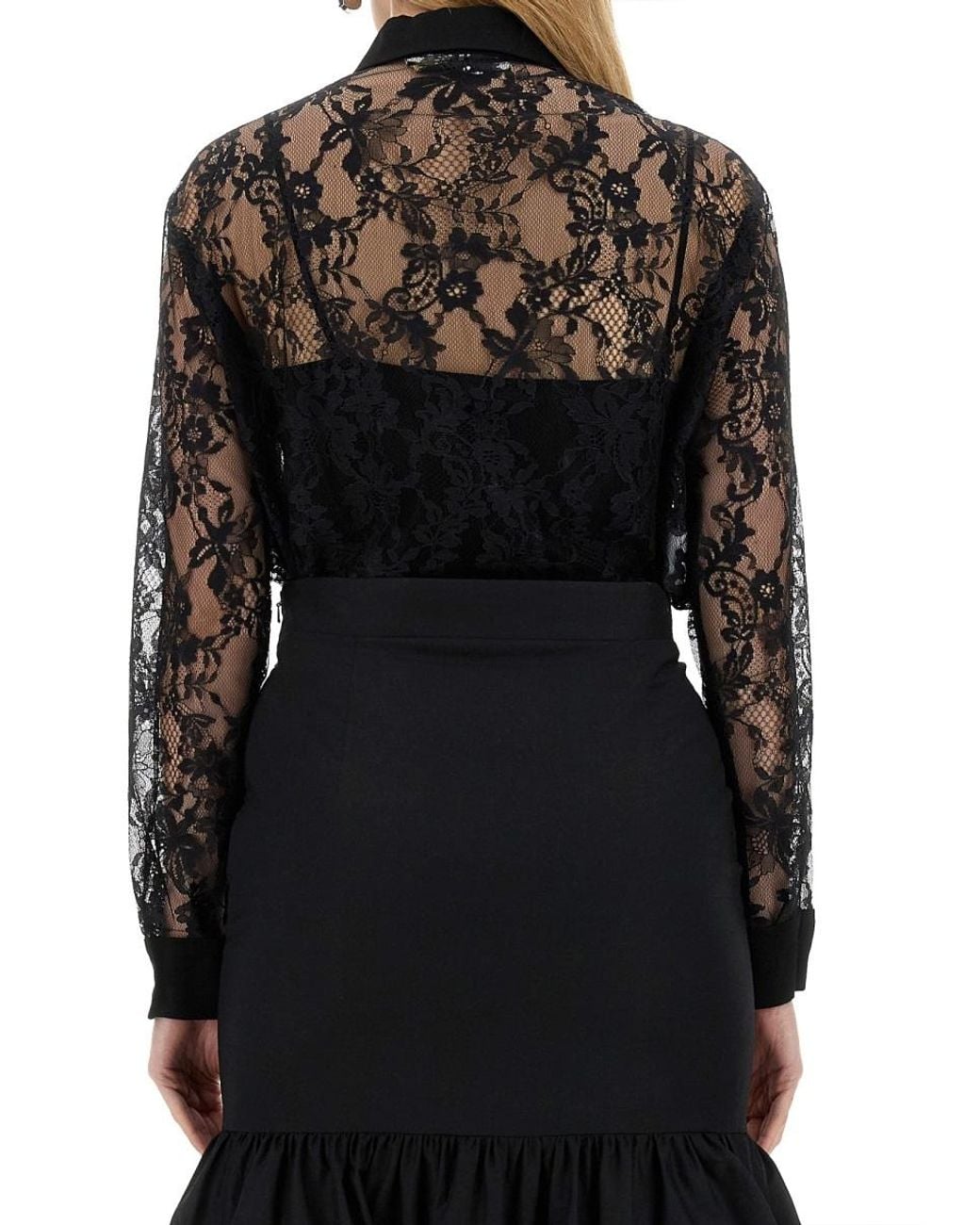 Moschino Black Lace Lapel Blouse