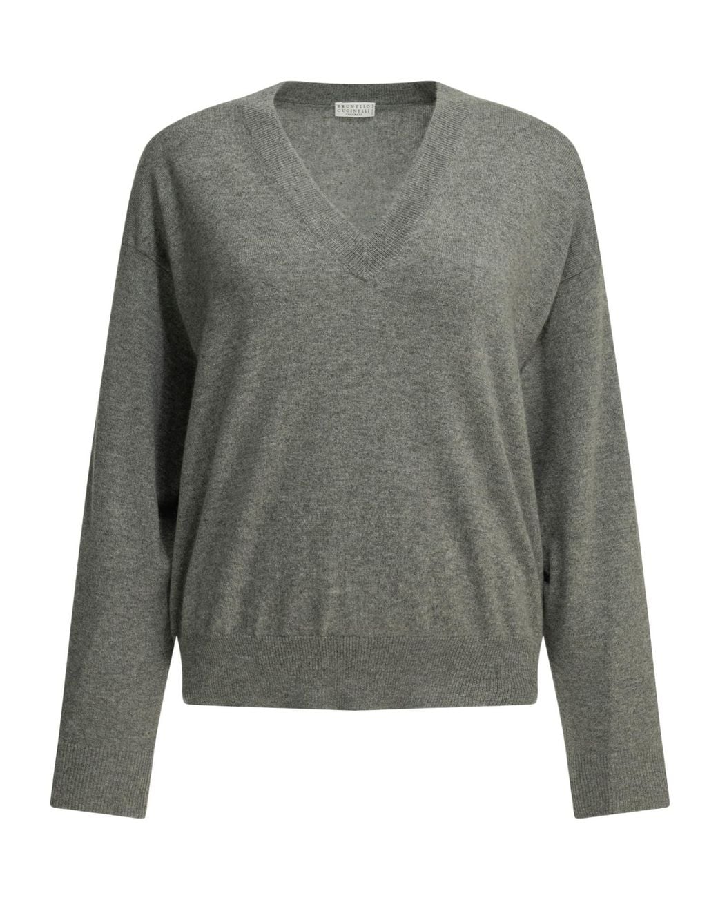 Brunello Cucinelli Gray V-Neck Cashmere Sweater
