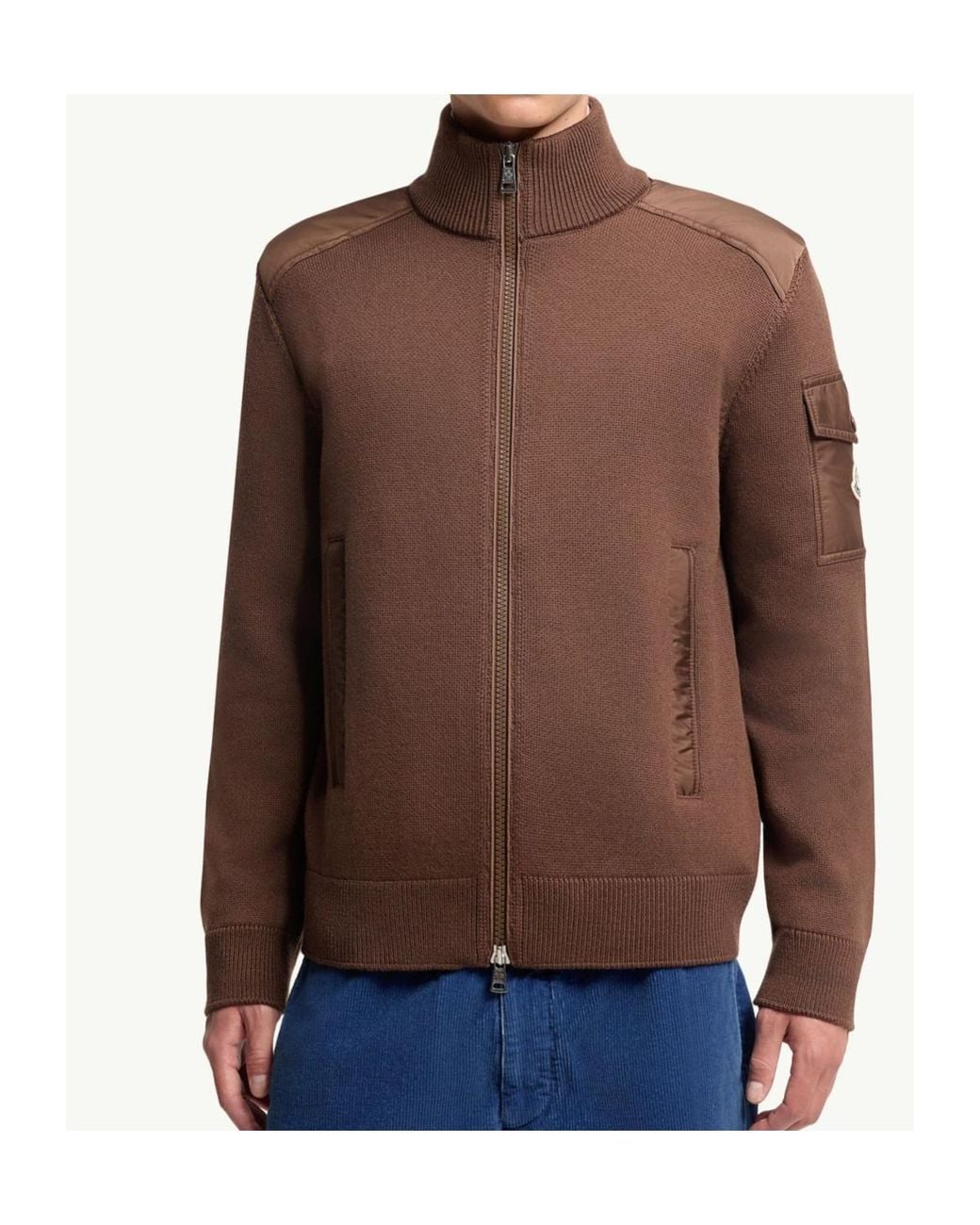 Moncler Brown Logo Patch High-Neck Cardigan for men