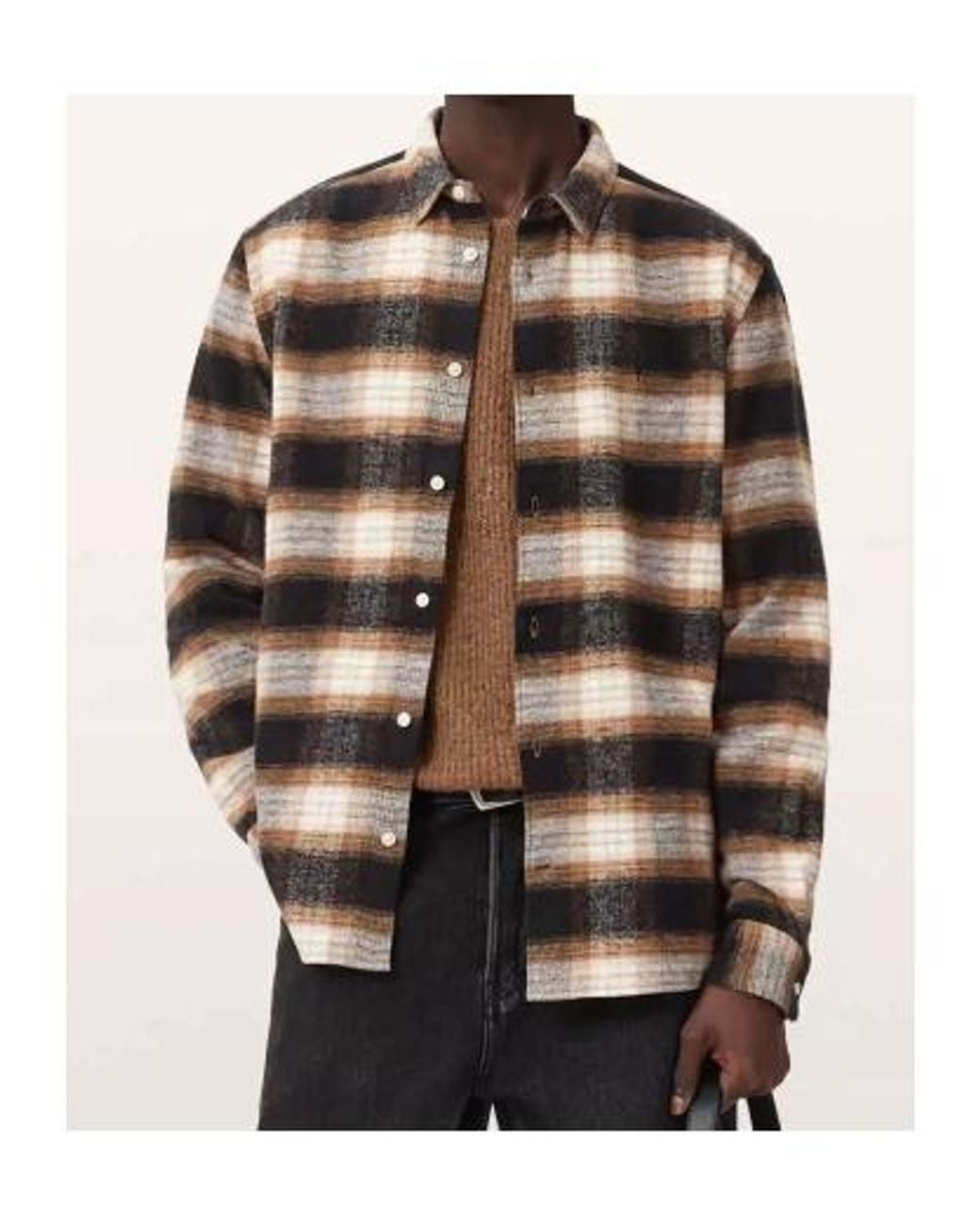 AllSaints Brown Mercy Plaid Shirt for men