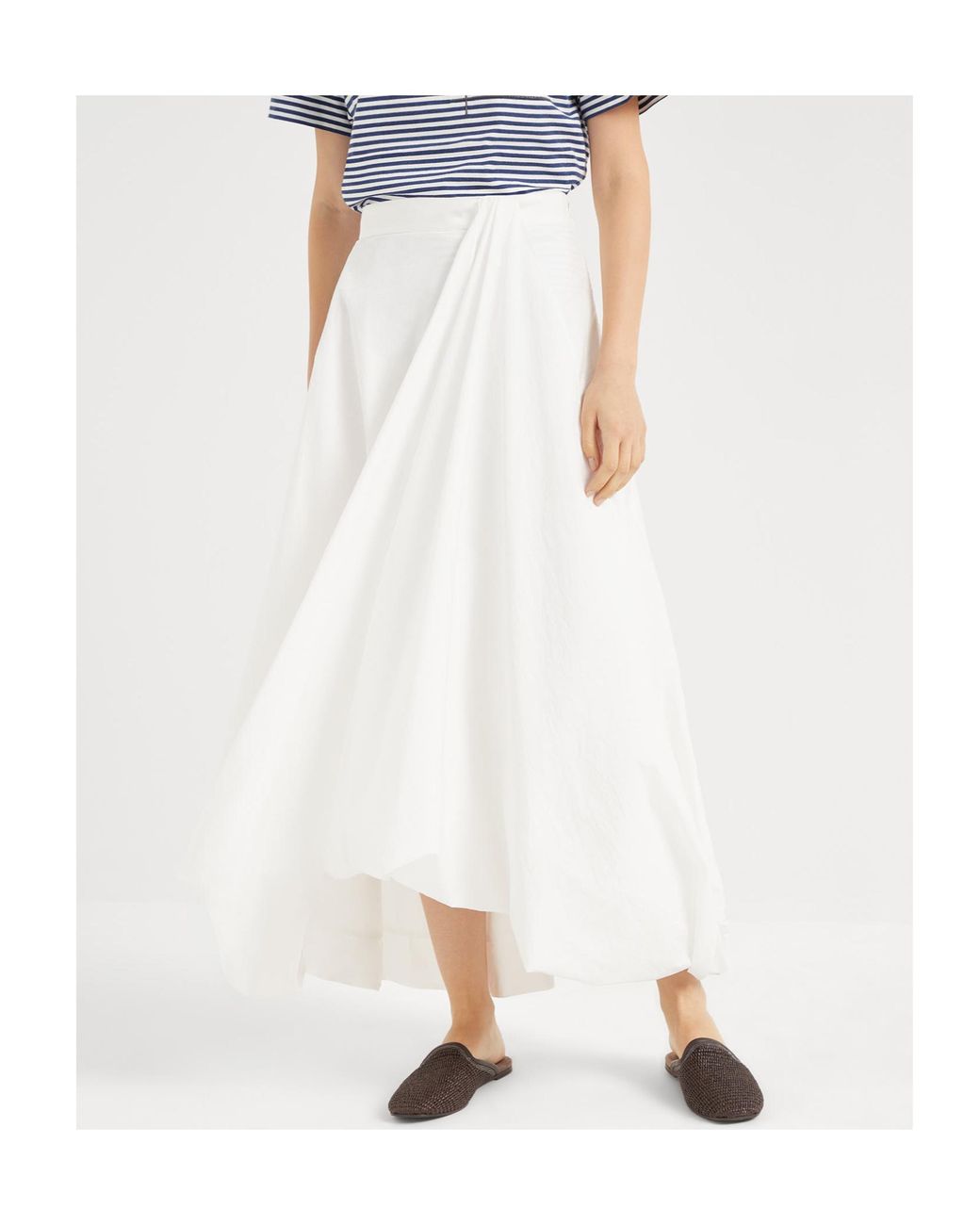 Brunello Cucinelli White Cotton Long Skirt
