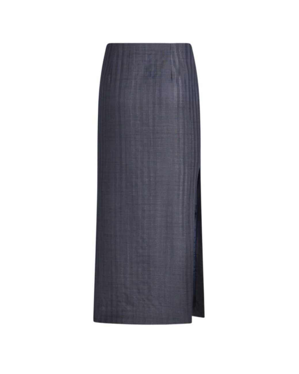Etro Blue High-Waist Striped Midi Pencil Skirt