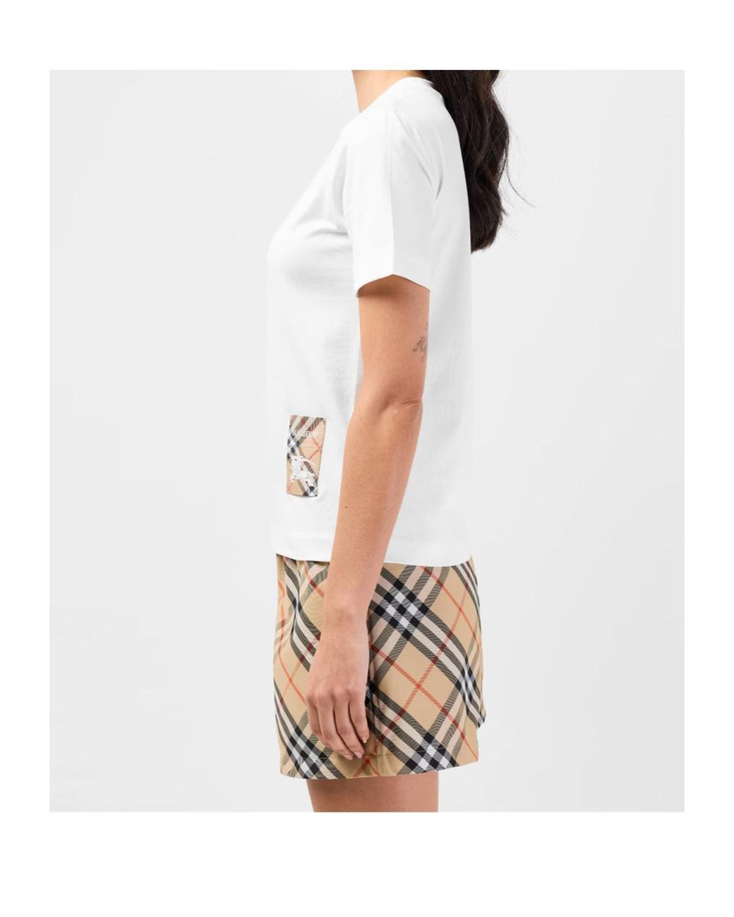 Burberry White Check Label Patch T-Shirt