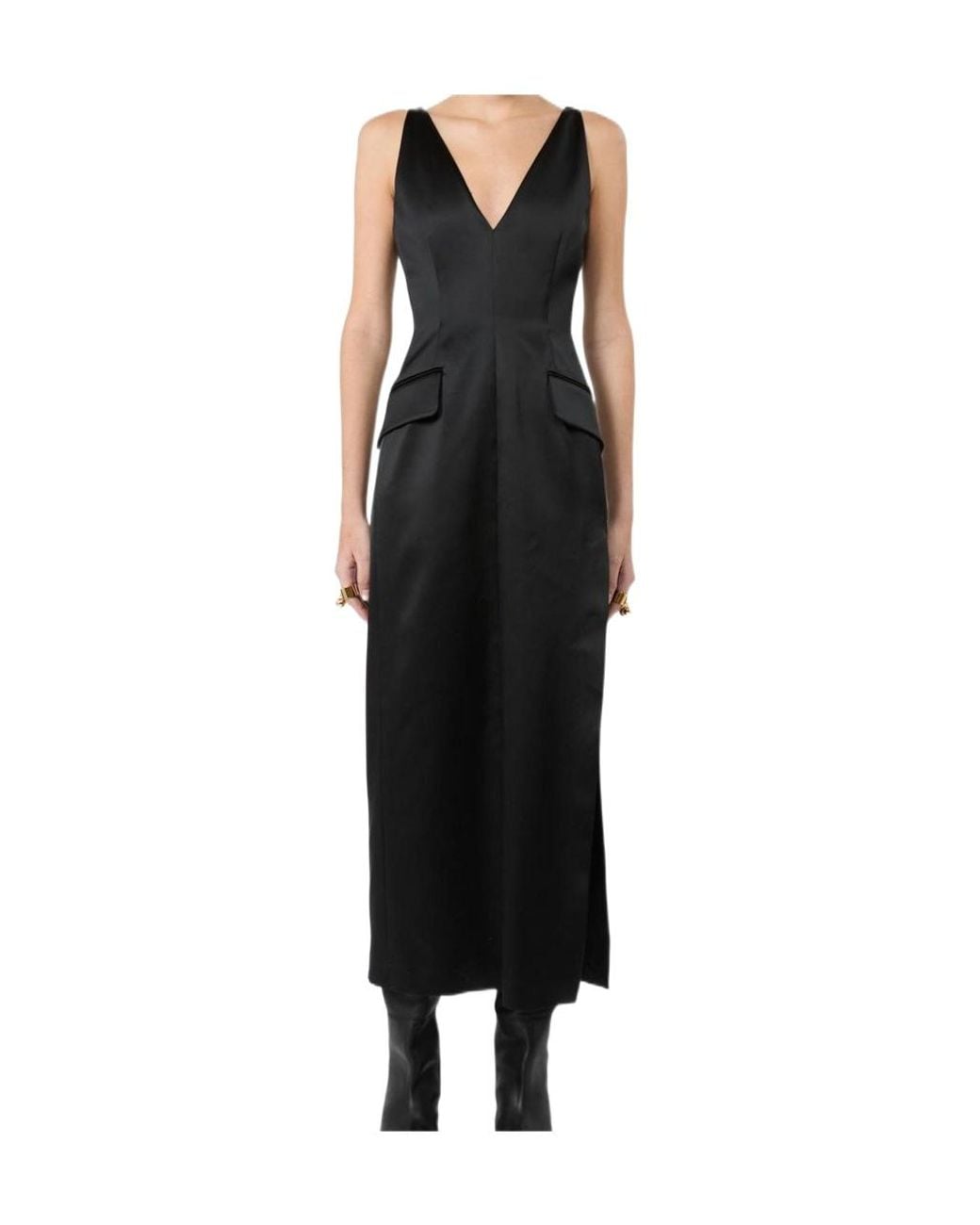 Sportmax Black Long Stretch Satin Dress