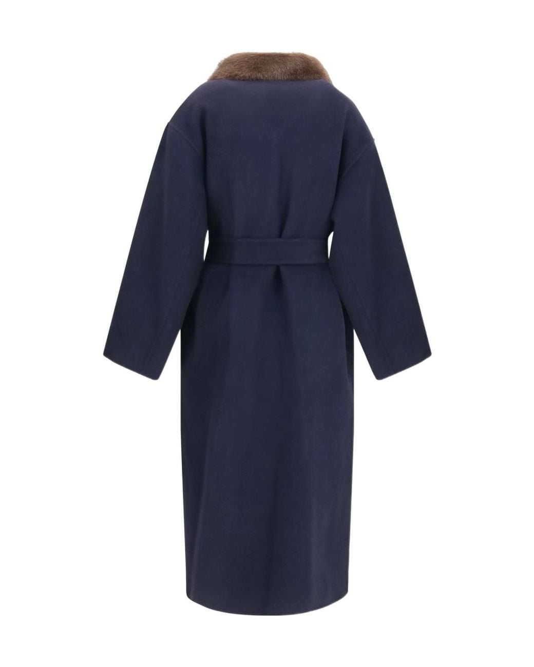 P.A.R.O.S.H. Blue P.A.R.O..H. Belted Fur-Collar Coat