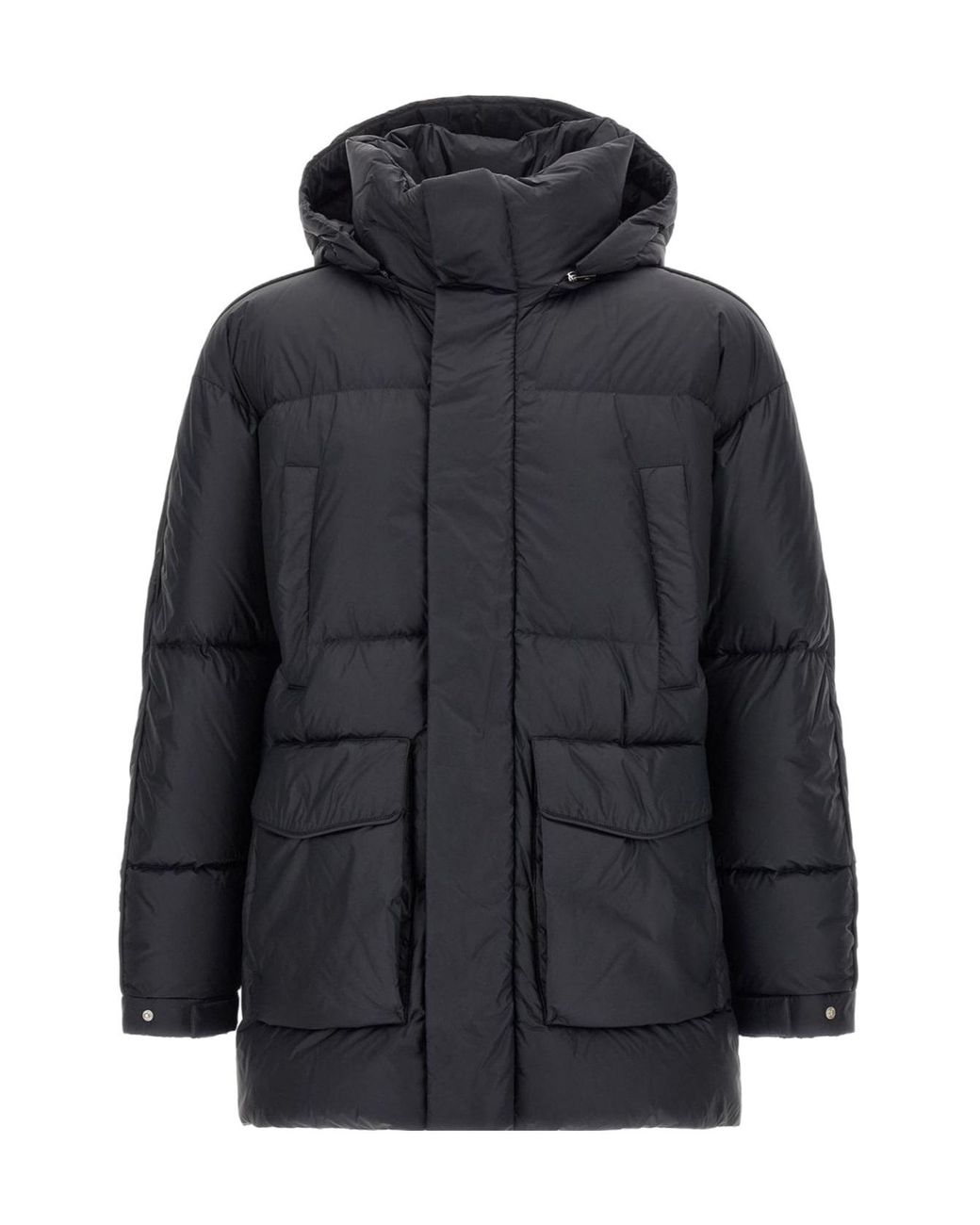 Herno Black Laminar Detachable Hood Quilted Down Jacket for men