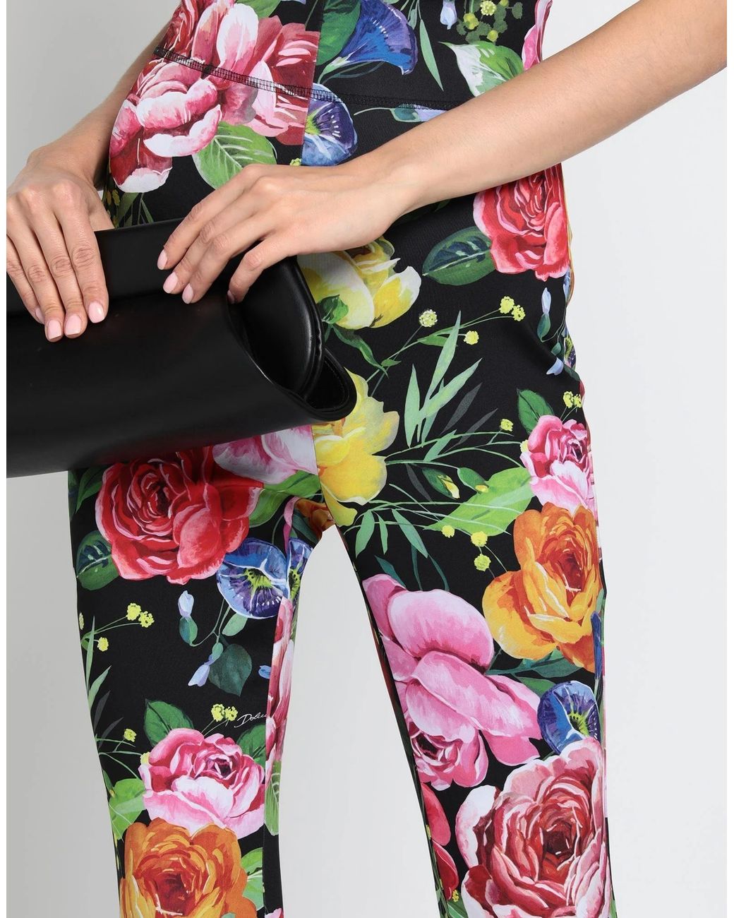 Dolce & Gabbana Black Floral Print Casual Pants