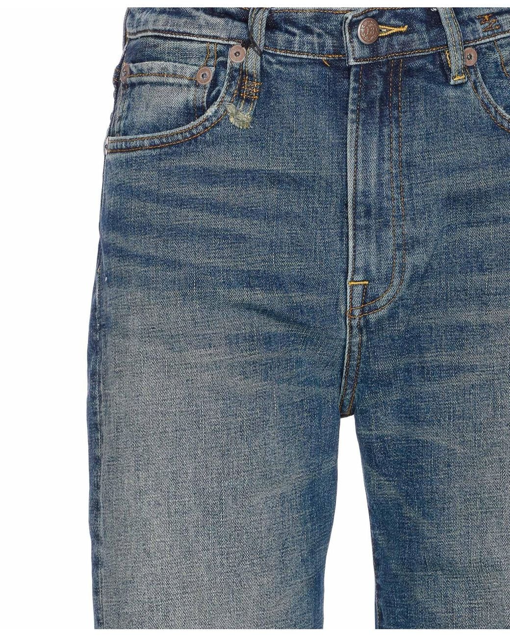 R13 Blue Logo-Patch Straight-Leg Jeans