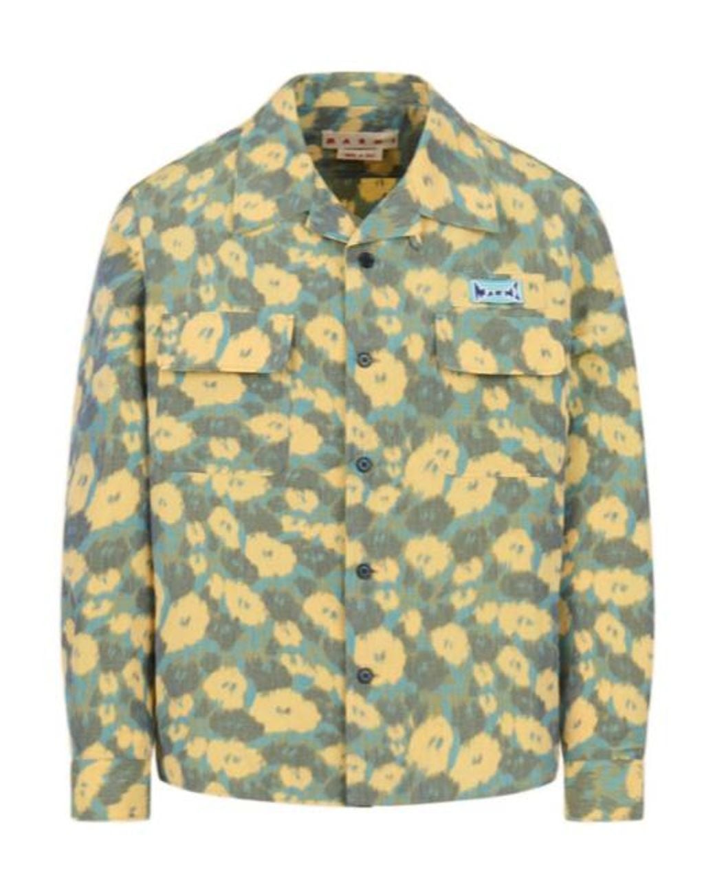 Marni Green Linen Blend Shirt With Floral Print for men