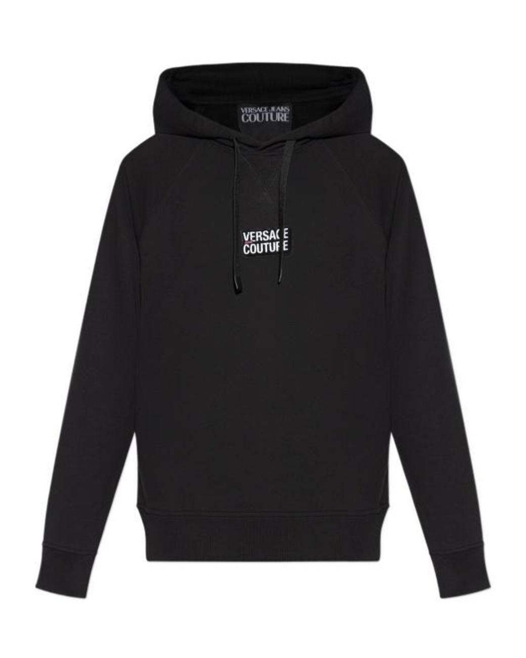 Versace Jeans Black Couture Logo Patch Drawstring Hoodie for men