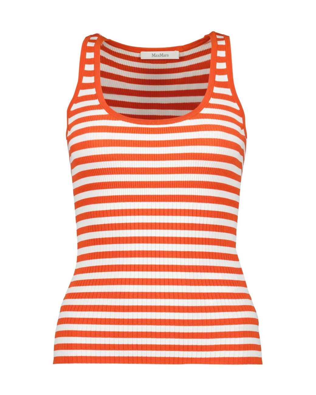 Max Mara Red Striped Ribbed Knit Tank Top