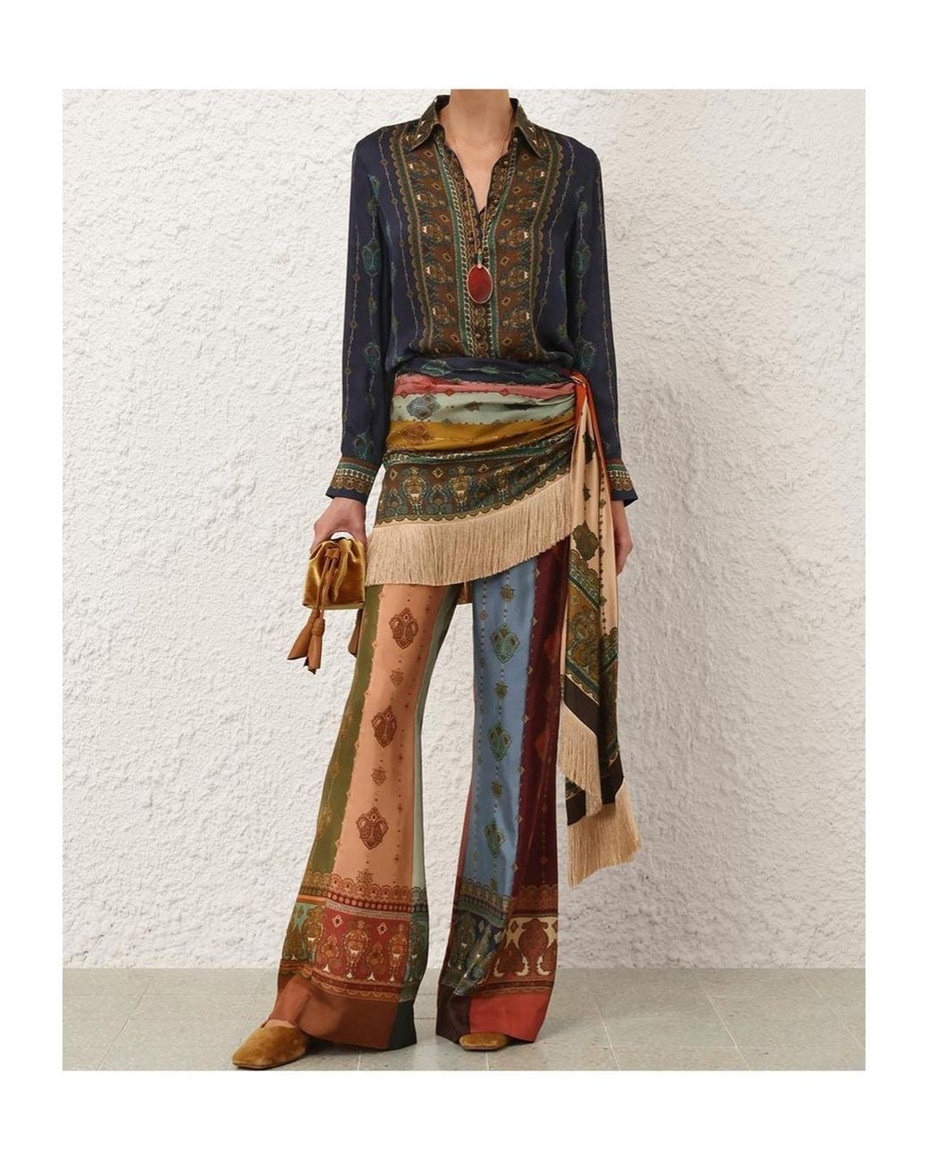 Zimmermann Green Ascent Satin Scarf Shirt
